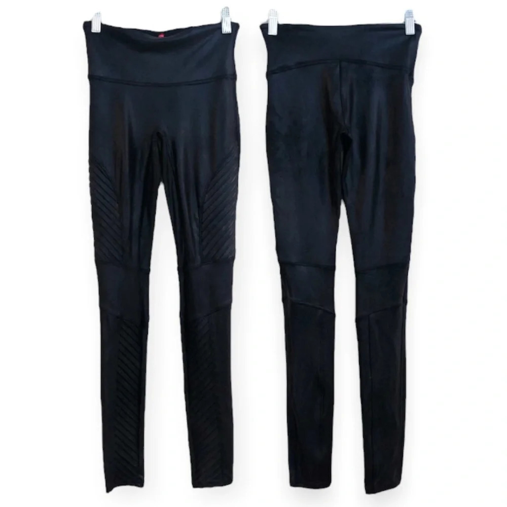 Spanx Black Moto Faux Leather Athleisure Compression Full Length Leggings Small